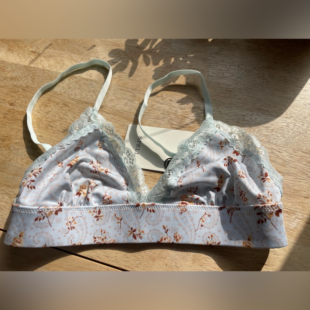 Spell Fleur Floral Lace Trim Bralette, Teapot Blue, NWT. X-Small.